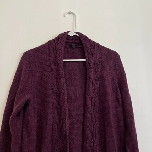 TALBOTS Plum Dark Purple Chunky Cable Knit Open Viscose Cotton Cardigan Sweater - Picture 2 of 12